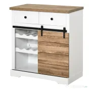 HOMCOM Dulap de Bucătărie Rustic cu 2 Sertare, Rafturi Deschise și Suport pentru Sticle, din Lemn și Metal, 80x39x86 cm 