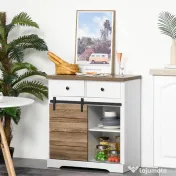 HOMCOM Dulap de Bucătărie Rustic cu 2 Sertare, Rafturi Deschise și Suport pentru Sticle, din Lemn și Metal, 80x39x86 cm 