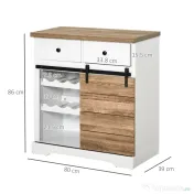 HOMCOM Dulap de Bucătărie Rustic cu 2 Sertare, Rafturi Deschise și Suport pentru Sticle, din Lemn și Metal, 80x39x86 cm 