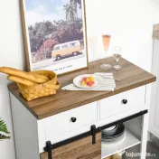 HOMCOM Dulap de Bucătărie Rustic cu 2 Sertare, Rafturi Deschise și Suport pentru Sticle, din Lemn și Metal, 80x39x86 cm 