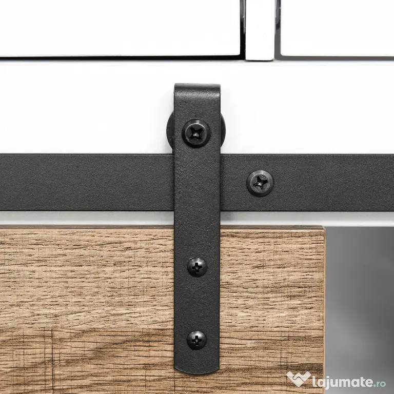 HOMCOM Dulap de Bucătărie Rustic cu 2 Sertare, Rafturi Deschise și Suport pentru Sticle, din Lemn și Metal, 80x39x86 cm