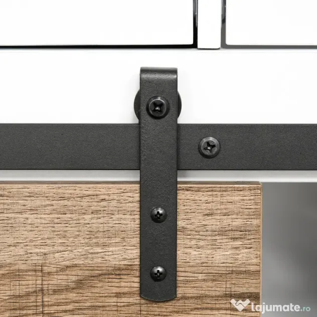 HOMCOM Dulap de Bucătărie Rustic cu 2 Sertare, Rafturi Deschise și Suport pentru Sticle, din Lemn și Metal, 80x39x86 cm