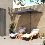 Outsunny - Umbrelă de perete în formă de semilună, economisitoare de spațiu, cu deschidere prin manivelă, gri 