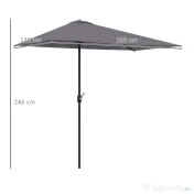 Outsunny - Umbrelă de perete în formă de semilună, economisitoare de spațiu, cu deschidere prin manivelă, gri 