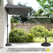 Outsunny - Umbrelă de perete în formă de semilună, economisitoare de spațiu, cu deschidere prin manivelă, gri 