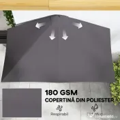 Outsunny - Umbrelă de perete în formă de semilună, economisitoare de spațiu, cu deschidere prin manivelă, gri 