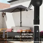 Outsunny - Umbrelă de perete în formă de semilună, economisitoare de spațiu, cu deschidere prin manivelă, gri 