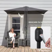 Outsunny - Umbrelă de perete în formă de semilună, economisitoare de spațiu, cu deschidere prin manivelă, gri 