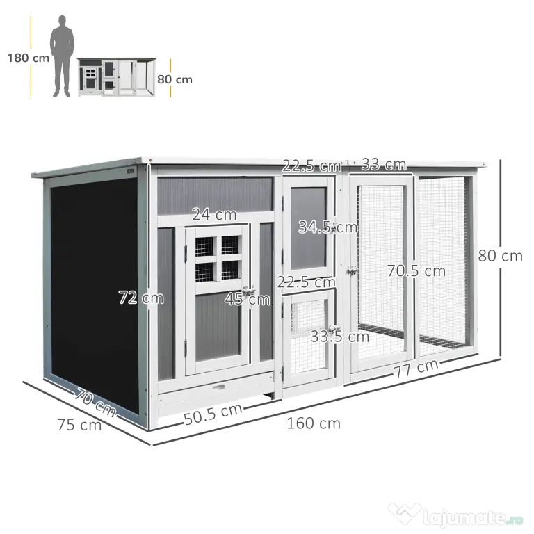 PawHut cotet de exterior, acoperis impermeabil 160x75x80cm