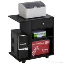 Vinsetto Mobila pentru Imprimanta din Lemn Negru cu 1 Sertar 2 Etajere Raft CPU