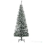 HOMCOM Brad de Crăciun înzăpezit din PP Verde cu 492 de crenguțe ignifuge și bază din oțel inoxidabil, Ø60x180 cm