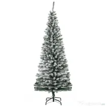 HOMCOM Brad de Crăciun înzăpezit din PP Verde cu 492 de crenguțe ignifuge și bază din oțel inoxidabil, Ø60x180 cm