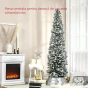 HOMCOM Brad de Crăciun înzăpezit din PP Verde cu 492 de crenguțe ignifuge și bază din oțel inoxidabil, Ø60x180 cm