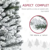 HOMCOM Brad de Crăciun înzăpezit din PP Verde cu 492 de crenguțe ignifuge și bază din oțel inoxidabil, Ø60x180 cm