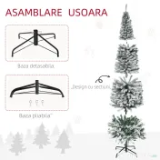 HOMCOM Brad de Crăciun înzăpezit din PP Verde cu 492 de crenguțe ignifuge și bază din oțel inoxidabil, Ø60x180 cm