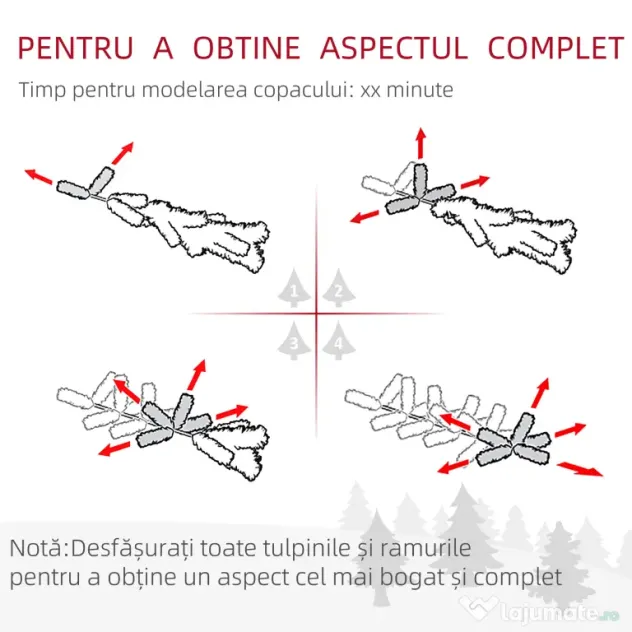 HOMCOM Brad de Crăciun înzăpezit din PP Verde cu 492 de crenguțe ignifuge și bază din oțel inoxidabil, Ø60x180 cm