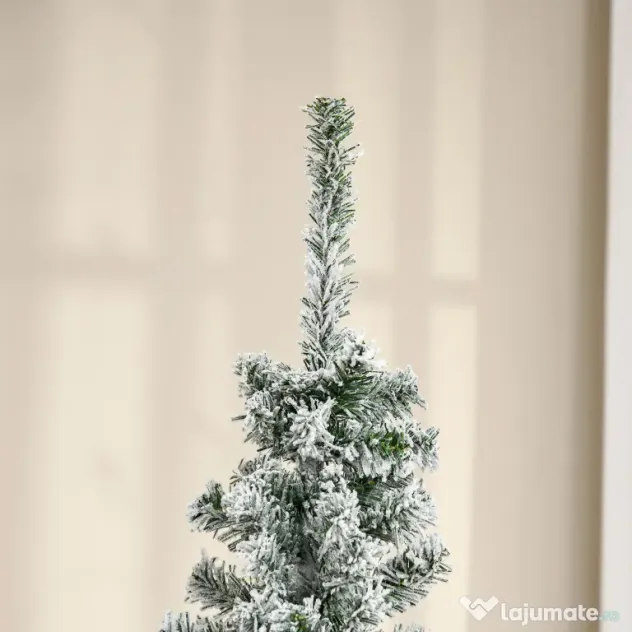 HOMCOM Brad de Crăciun înzăpezit din PP Verde cu 492 de crenguțe ignifuge și bază din oțel inoxidabil, Ø60x180 cm