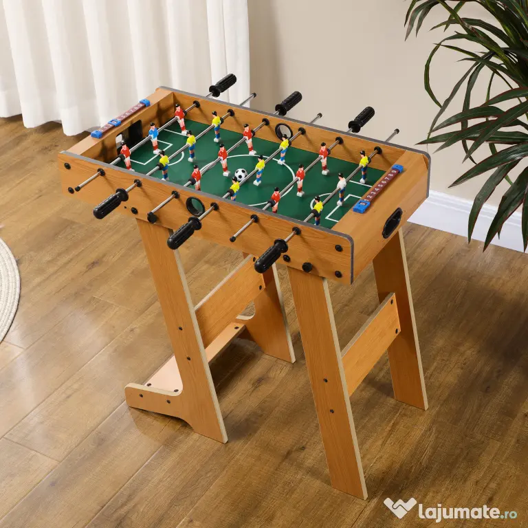 HOMCOM Fotbal- Biliard pliabil compact din lemn cu 18 jucatori, 69x37x70cm