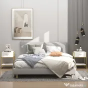 HOMCOM Set 2 noptiere moderne cu sertar și raft deschis din MDF și oțel, 45x40x60cm, alb și auriu 