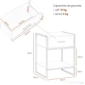 HOMCOM Set 2 noptiere moderne cu sertar și raft deschis din MDF și oțel, 45x40x60cm, alb și auriu 