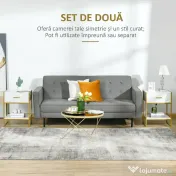 HOMCOM Set 2 noptiere moderne cu sertar și raft deschis din MDF și oțel, 45x40x60cm, alb și auriu 