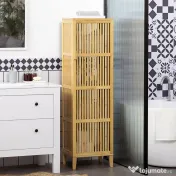HOMCOM Dulap de Baie Subțire din Bambus, Dulăpior Economisire Spațiu cu 4 Rafturi și Ușă cu Lamele, Natural 