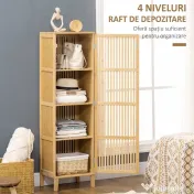 HOMCOM Dulap de Baie Subțire din Bambus, Dulăpior Economisire Spațiu cu 4 Rafturi și Ușă cu Lamele, Natural 