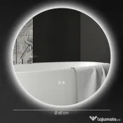 kleankin Oglindă de Baie cu Lumini LED Reglabile, Comutatoare Touch și Design Anti-aburire, Ø60 cm 
