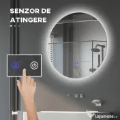 kleankin Oglindă de Baie cu Lumini LED Reglabile, Comutatoare Touch și Design Anti-aburire, Ø60 cm 