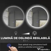 kleankin Oglindă de Baie cu Lumini LED Reglabile, Comutatoare Touch și Design Anti-aburire, Ø60 cm 