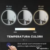 kleankin Oglindă de Baie cu Lumini LED Reglabile, Comutatoare Touch și Design Anti-aburire, Ø60 cm 