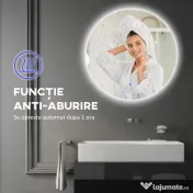 kleankin Oglindă de Baie cu Lumini LED Reglabile, Comutatoare Touch și Design Anti-aburire, Ø60 cm 