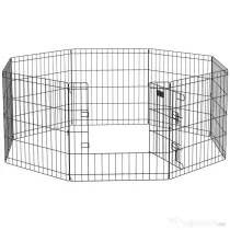 PawHut Țarc pentru câini de interior și exterior, cu 8 panouri de plasă și ușă, 61 x 61 cm, negru