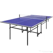 SPORTNOW Masă de Tenis de Masă Pliabilă pentru Interior cu Roți Pivotante, Plasă, Palete și Mingi, Albastră 