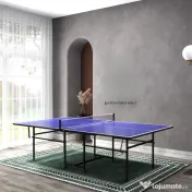 SPORTNOW Masă de Tenis de Masă Pliabilă pentru Interior cu Roți Pivotante, Plasă, Palete și Mingi, Albastră 