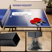 SPORTNOW Masă de Tenis de Masă Pliabilă pentru Interior cu Roți Pivotante, Plasă, Palete și Mingi, Albastră 