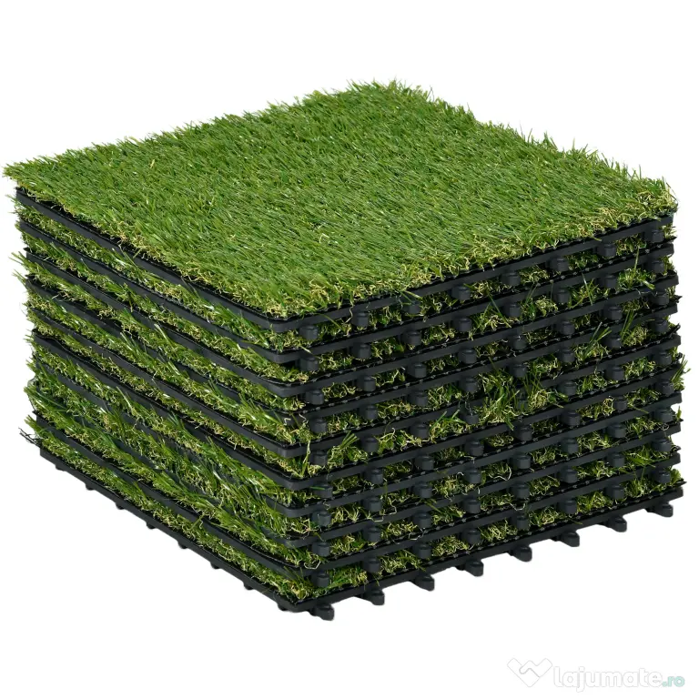 Outsunny Dale pentru Gradina cu Iarba Sintetica 30x30cm 10 Bucati, Gazon Artificial Realist, Verde