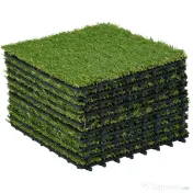 Outsunny Dale pentru Gradina cu Iarba Sintetica 30x30cm 10 Bucati, Gazon Artificial Realist, Verde 