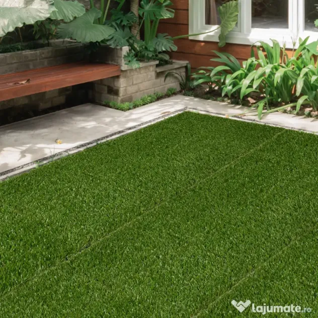 Outsunny Dale pentru Gradina cu Iarba Sintetica 30x30cm 10 Bucati, Gazon Artificial Realist, Verde