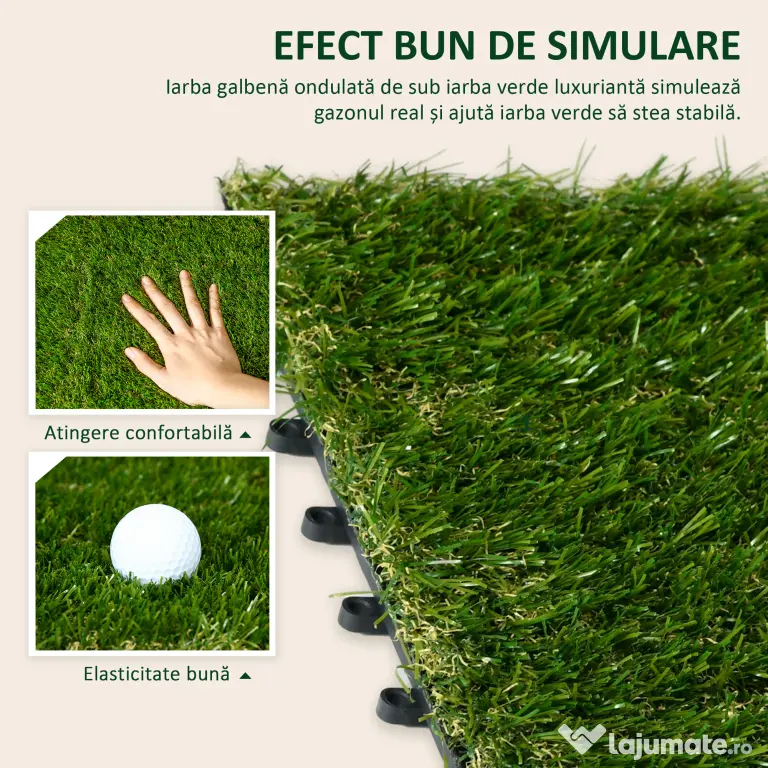 Outsunny Dale pentru Gradina cu Iarba Sintetica 30x30cm 10 Bucati, Gazon Artificial Realist, Verde