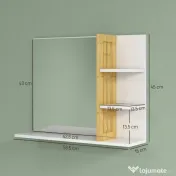 HOMCOM Oglindă de baie modernă de perete cu 4 rafturi din lemn, 45x15x58,5cm, alb 