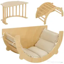 AIYAPLAY Arc Montessori 3 în 1 pentru Copii între 18-48 Luni, Structură de Cățărat, Măsuță și Balansoar cu Pernă