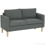 HOMCOM Canapea cu 2 locuri, cu spațiu de depozitare și 2 perne, din material textil cu efect de catifea și lemn, 140x63x79 cm, gri