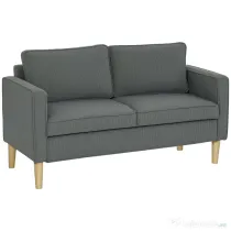 HOMCOM Canapea cu 2 locuri, cu spațiu de depozitare și 2 perne, din material textil cu efect de catifea și lemn, 140x63x79 cm, gri