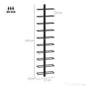 HOMCOM Suport de sticle de perete cu 10 rafturi din oțel, negru, pentru 10 sticle, 27x10x116 cm 