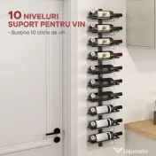 HOMCOM Suport de sticle de perete cu 10 rafturi din oțel, negru, pentru 10 sticle, 27x10x116 cm 