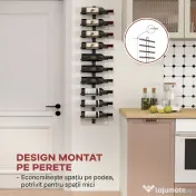 HOMCOM Suport de sticle de perete cu 10 rafturi din oțel, negru, pentru 10 sticle, 27x10x116 cm 