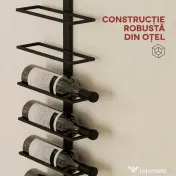 HOMCOM Suport de sticle de perete cu 10 rafturi din oțel, negru, pentru 10 sticle, 27x10x116 cm 