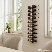HOMCOM Suport de sticle de perete cu 10 rafturi din oțel, negru, pentru 10 sticle, 27x10x116 cm 