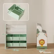 AIYAPLAY Raft pentru Jucării cu 6 Sertare din Material Textil și Bibliotecă cu 2 Nivele, din Lemn și Oțel, 63x30x71 cm, Verde 